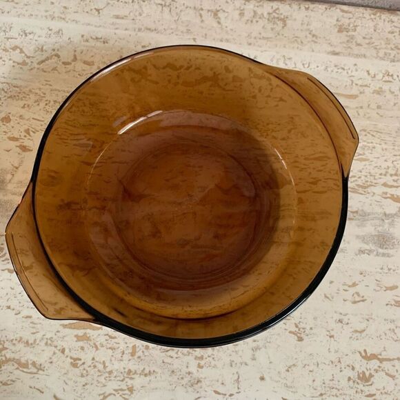 Fire King Anchor Hawking amber glass caserole Dish with basket *chipped lid* - Picture 8 of 15